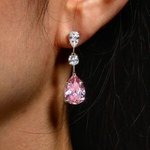 Pink stone drop earrings A210